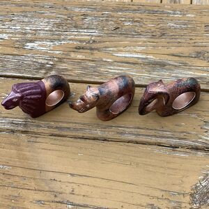 ANIMAL NAPKIN RINGS HAND CARVED AFRICAN SOAPSTONE Set Lot 3